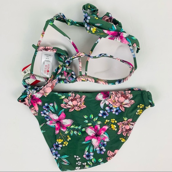 🔥HULA HONEY🔥2-Piece Swimsuit Olive Tropic Floral Push Up Bikini Small NWT - Picture 6 of 6